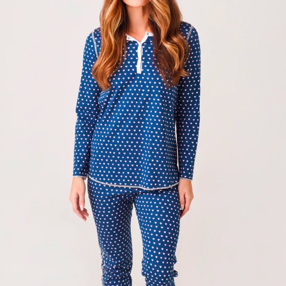 Roller Rabbit Navy Hearts Henley Pajama Top Size L